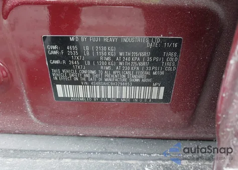 2017 Subaru Outback 2.5I Premium z USA, uszkodzony, nr VIN 4S4BSAHC9H3298853